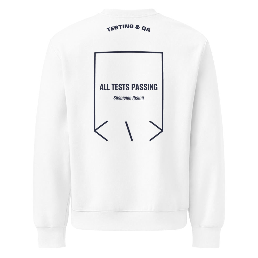 All Tests Passing — White Navy back mockup