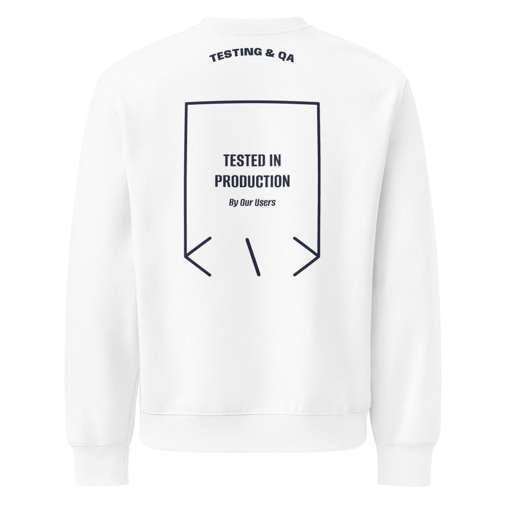 Tested In Production — White Navy back mockup