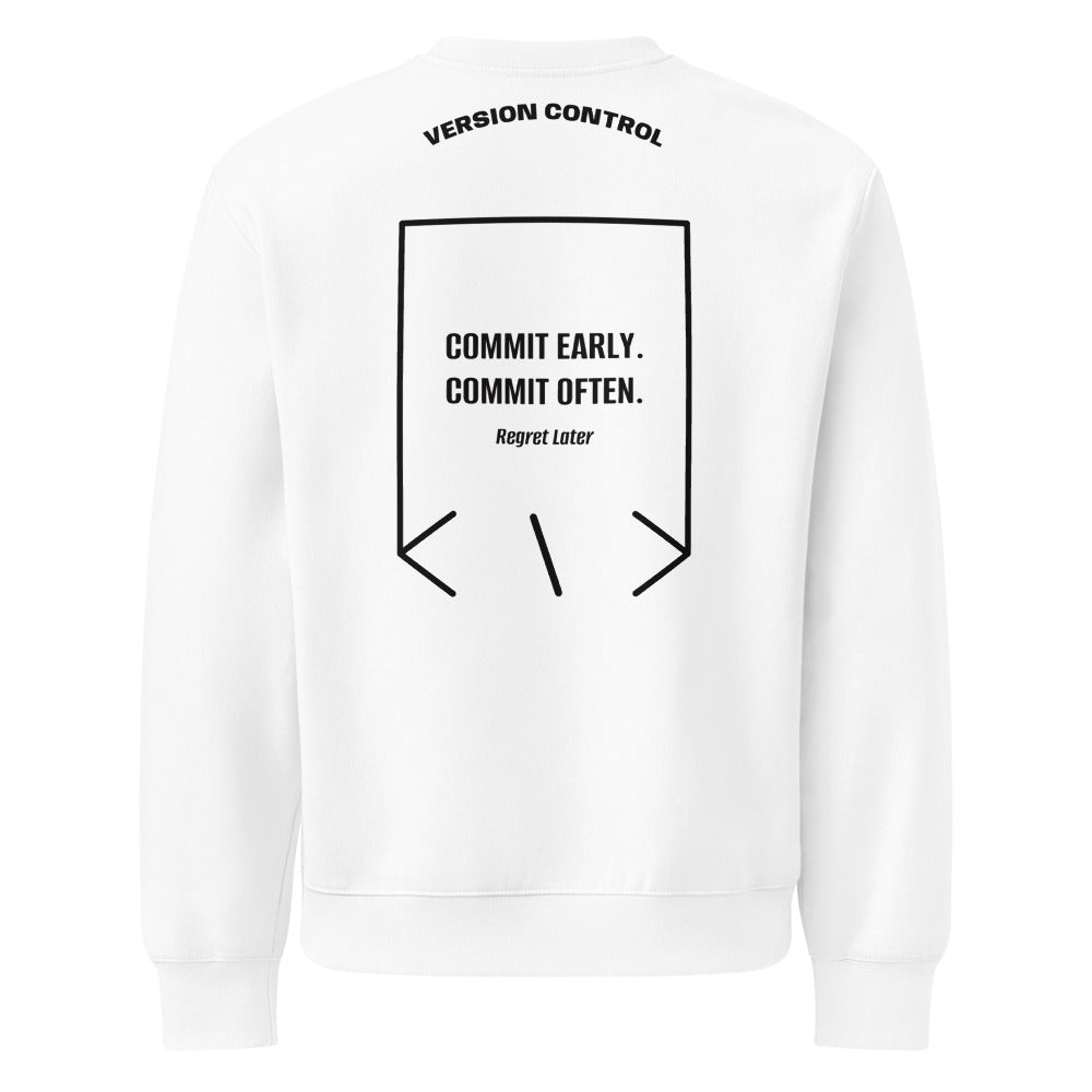 Commit Early. Commit Often. — White Black back mockup