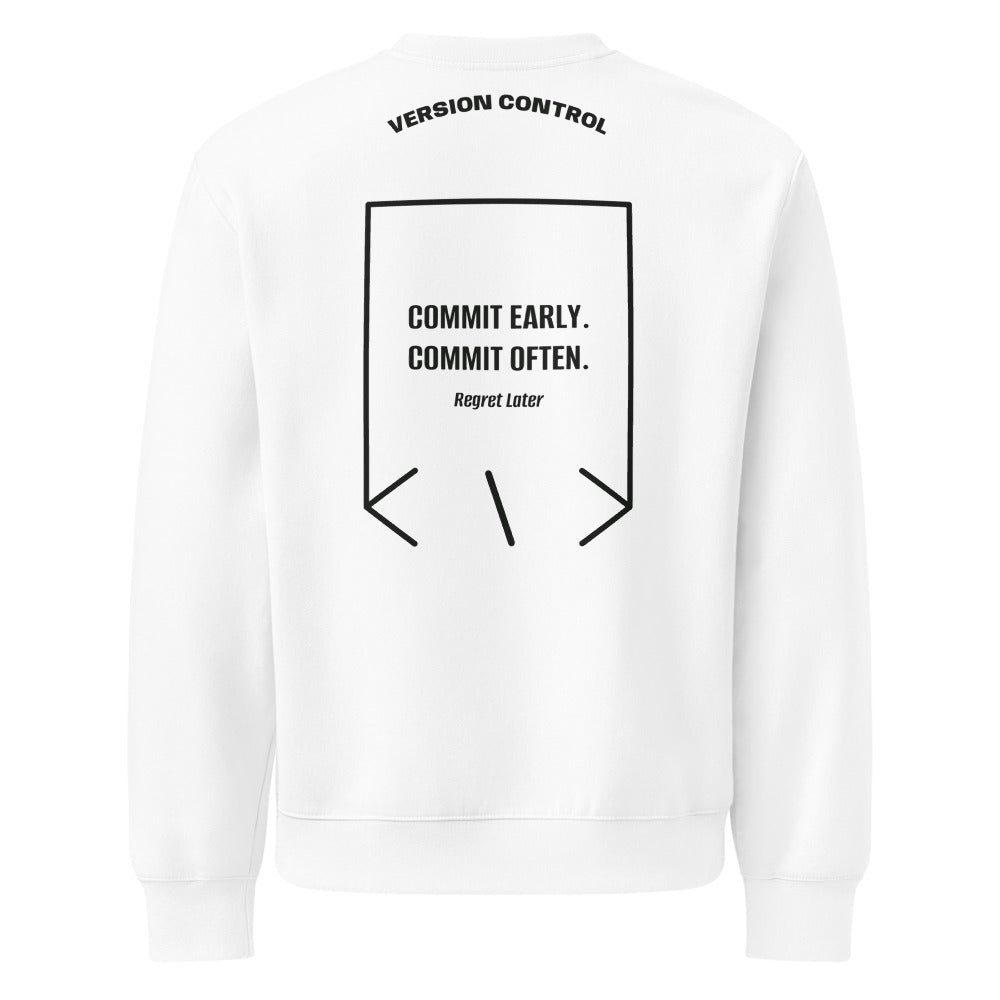 Commit Early. Commit Often. — White Vintage Black back mockup