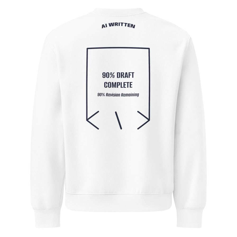 90% Draft Complete — White Navy back mockup