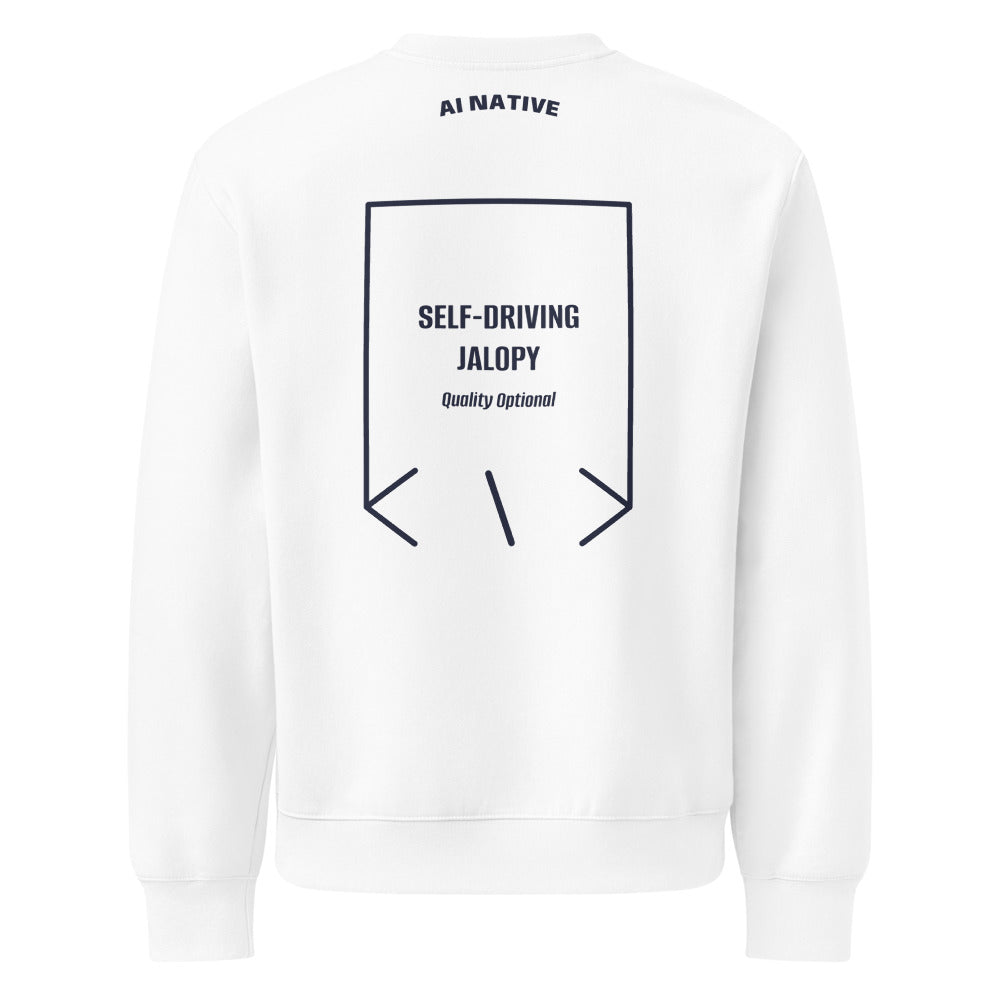 Self-Driving Jalopy — White Navy back mockup