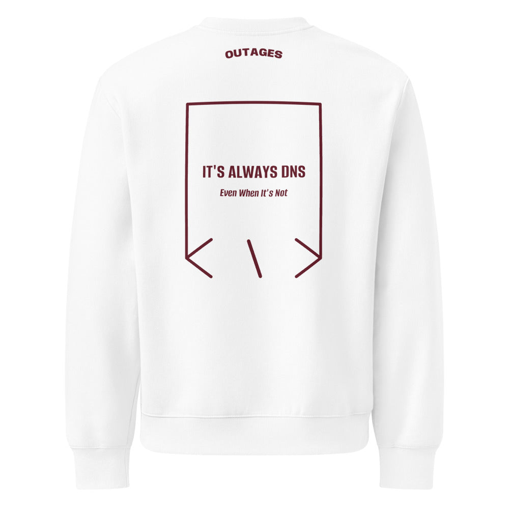 It's Always DNS — White Maroon back mockup