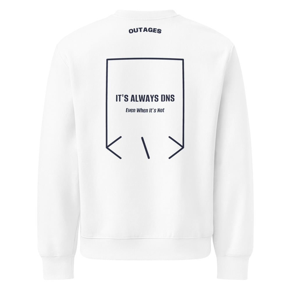 It's Always DNS — White Navy back mockup