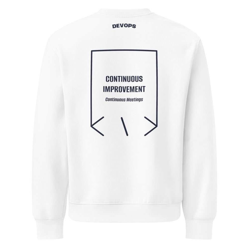 Continuous Improvement — White Navy back mockup