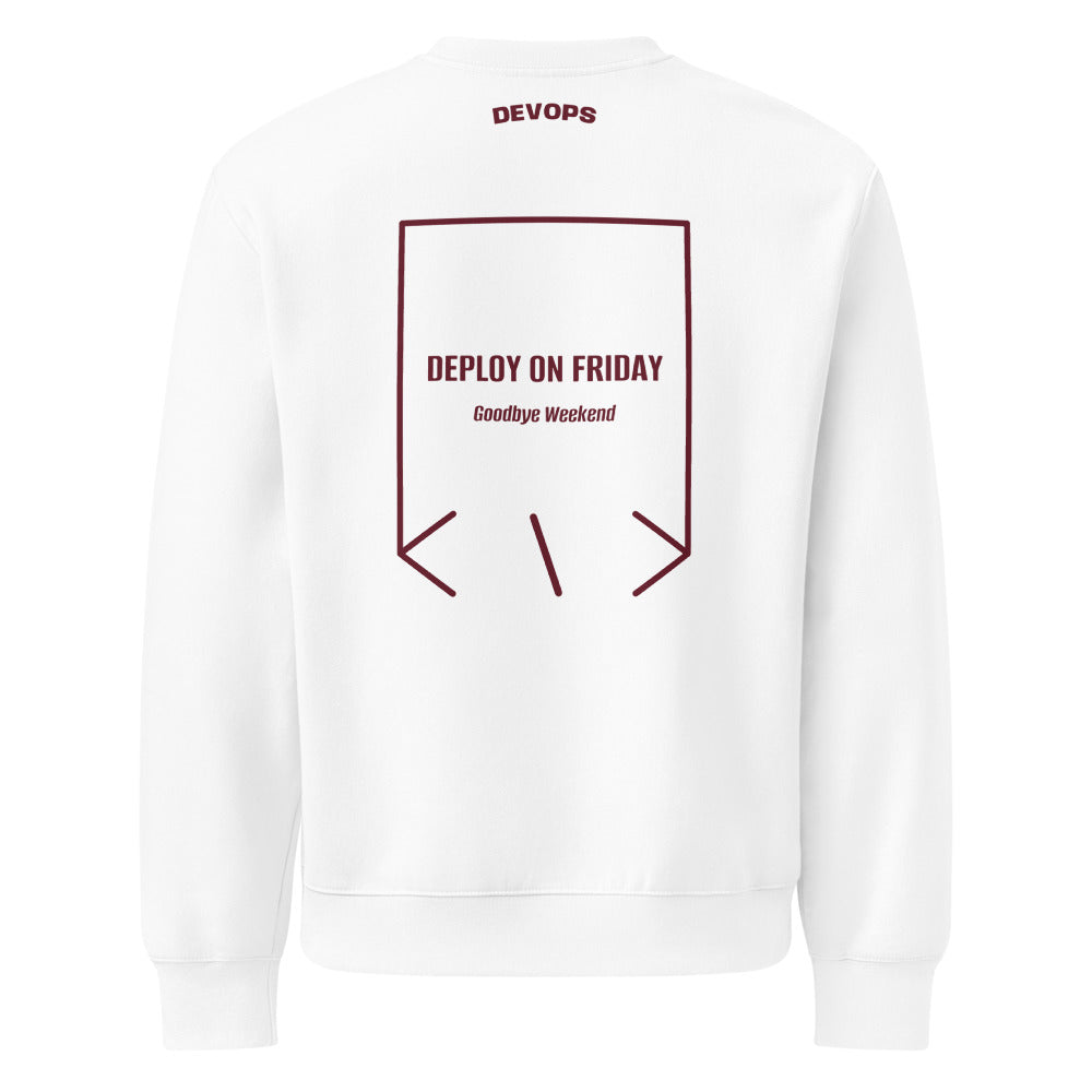 Deploy On Friday — White Maroon back mockup