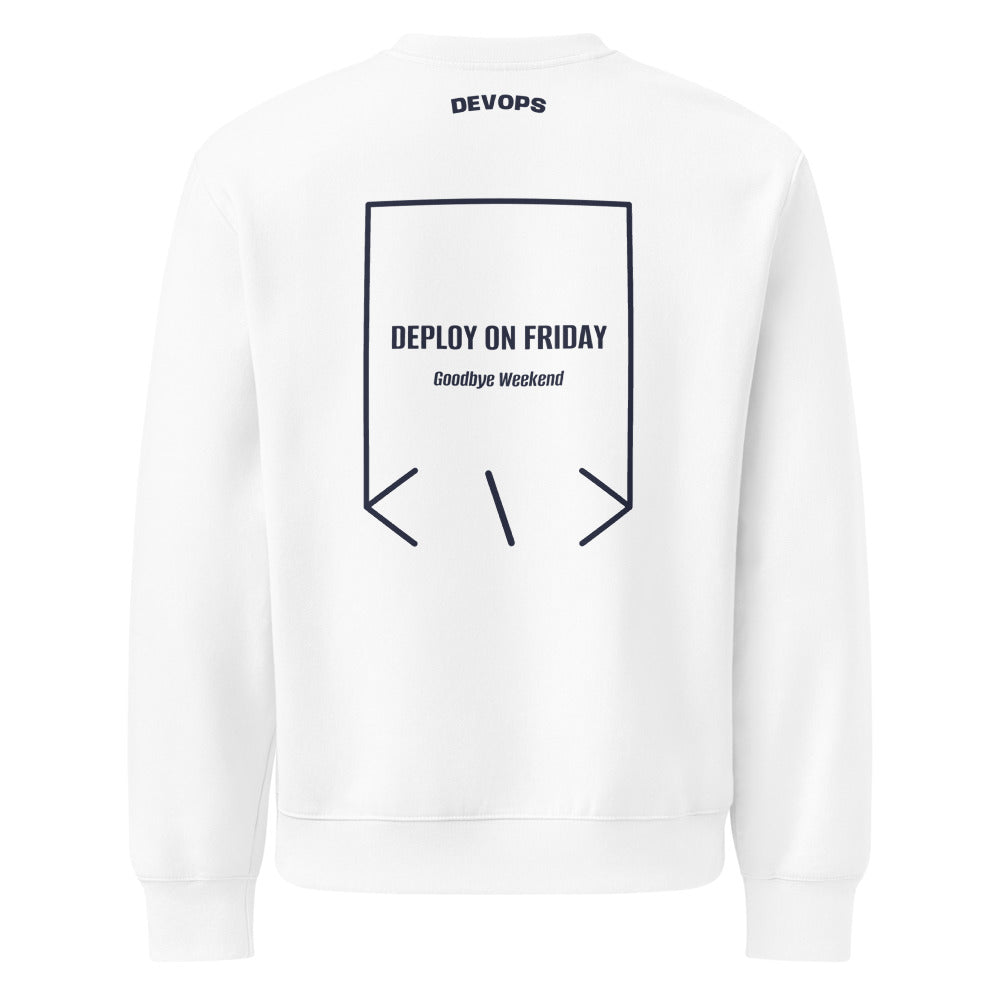Deploy On Friday — White Navy back mockup