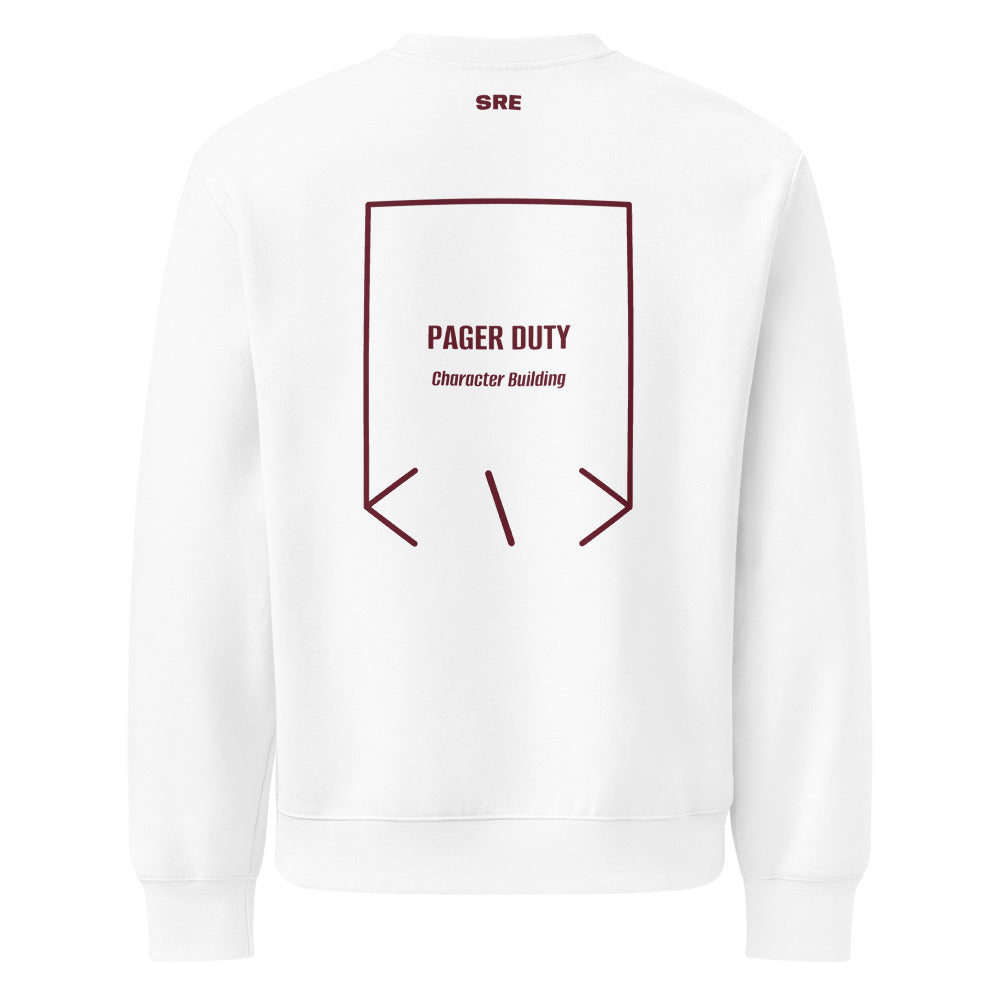 Pager Duty — White Maroon back mockup