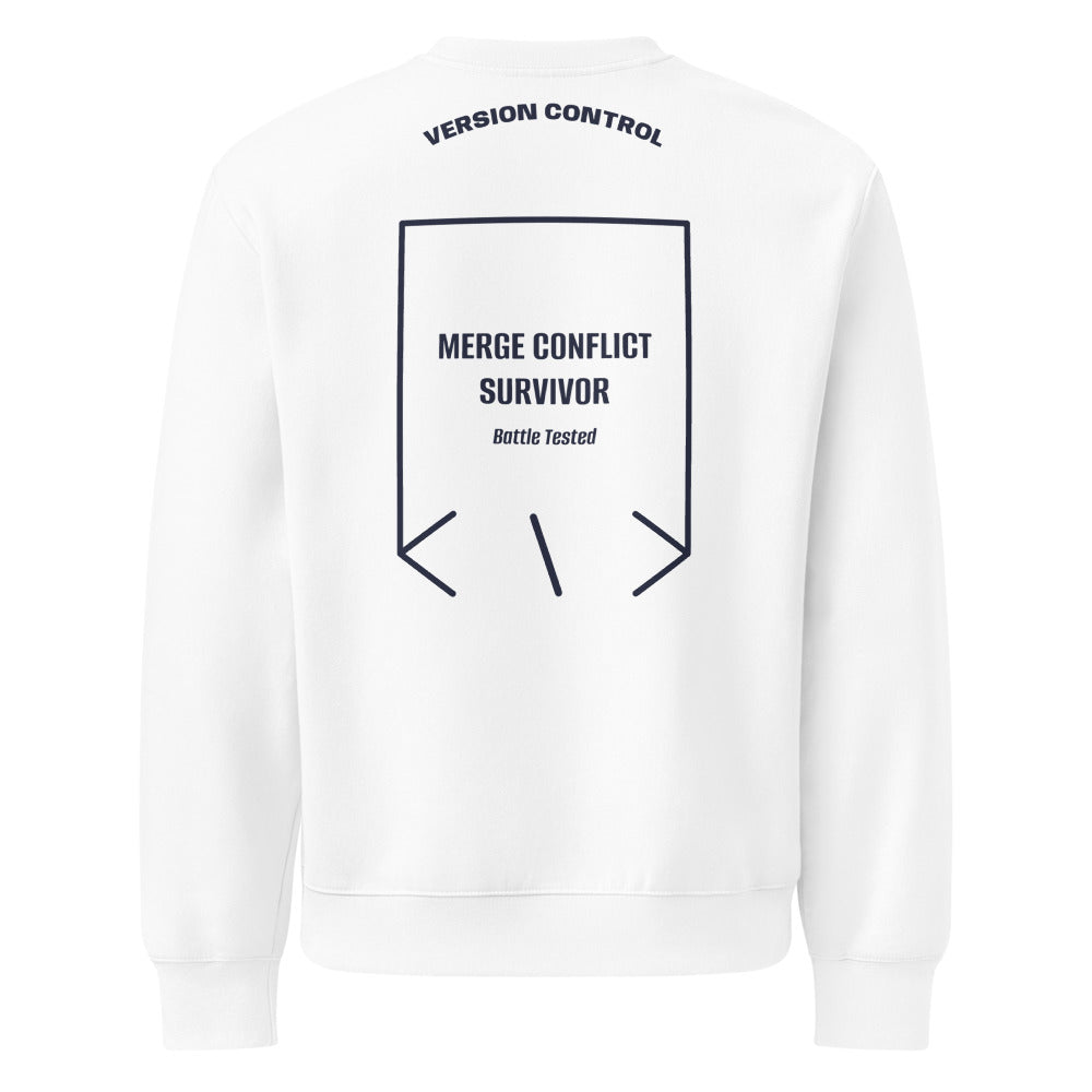 Merge Conflict Survivor — White Navy back mockup