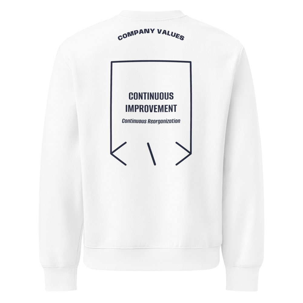 Continuous Improvement — White Navy back mockup