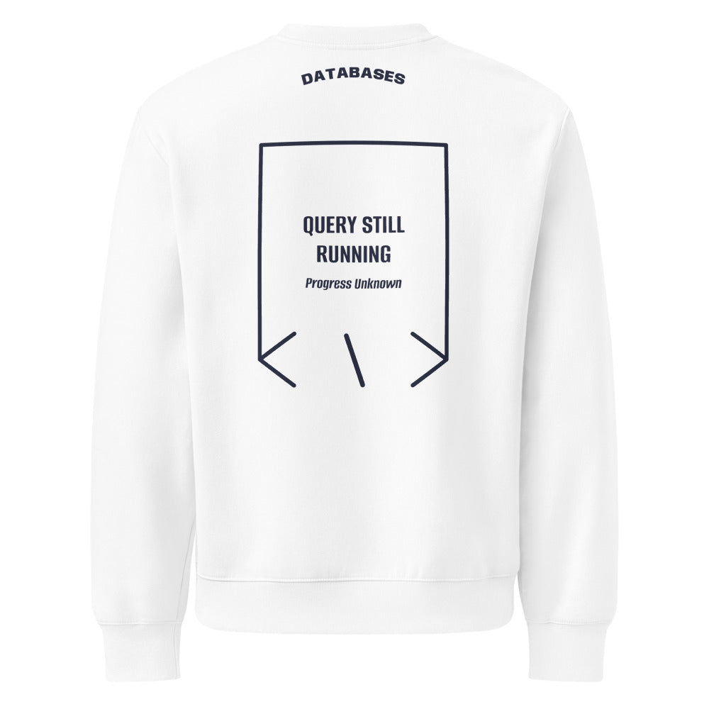 Query Still Running — White Navy back mockup