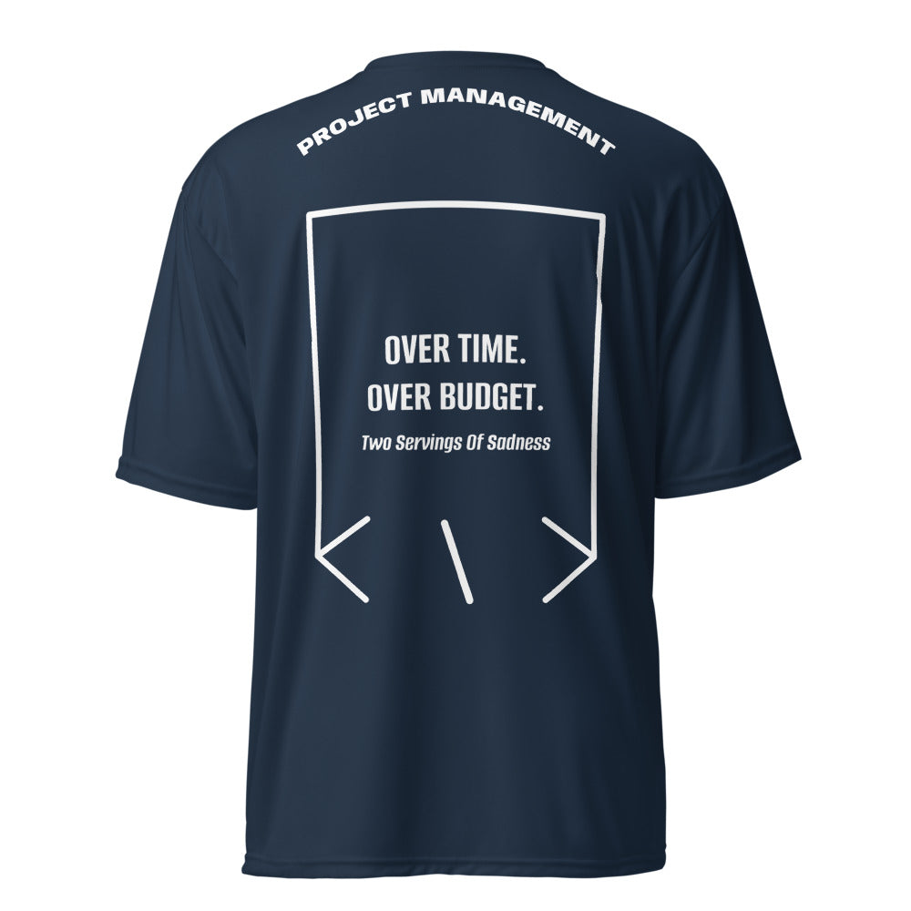Over Time. Over Budget. — Navy White back mockup