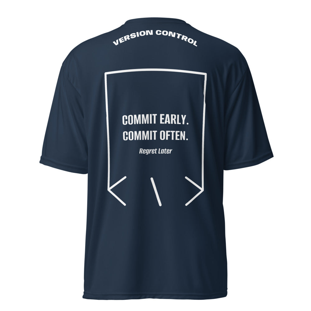 Commit Early. Commit Often. — Navy White back mockup