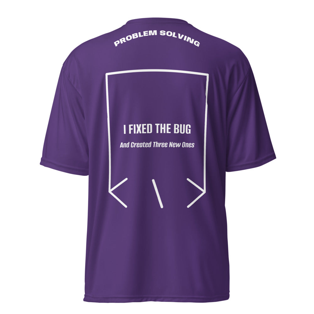 I Fixed The Bug — Purple White back mockup