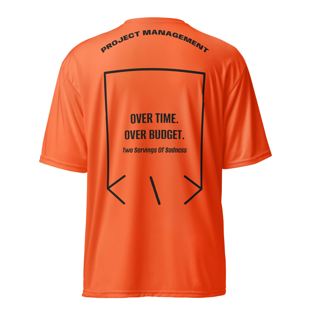 Over Time. Over Budget. — Safety Orange Black back mockup