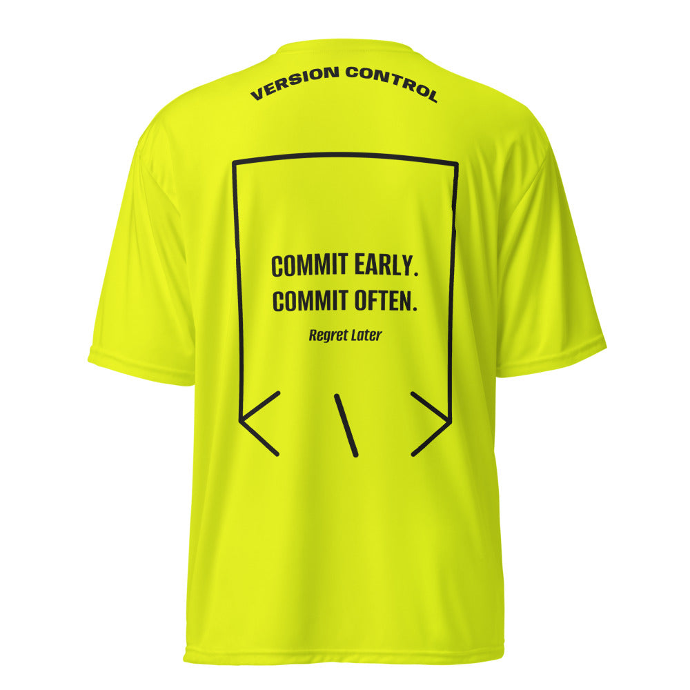Commit Early. Commit Often. — Safety Yellow Black back mockup
