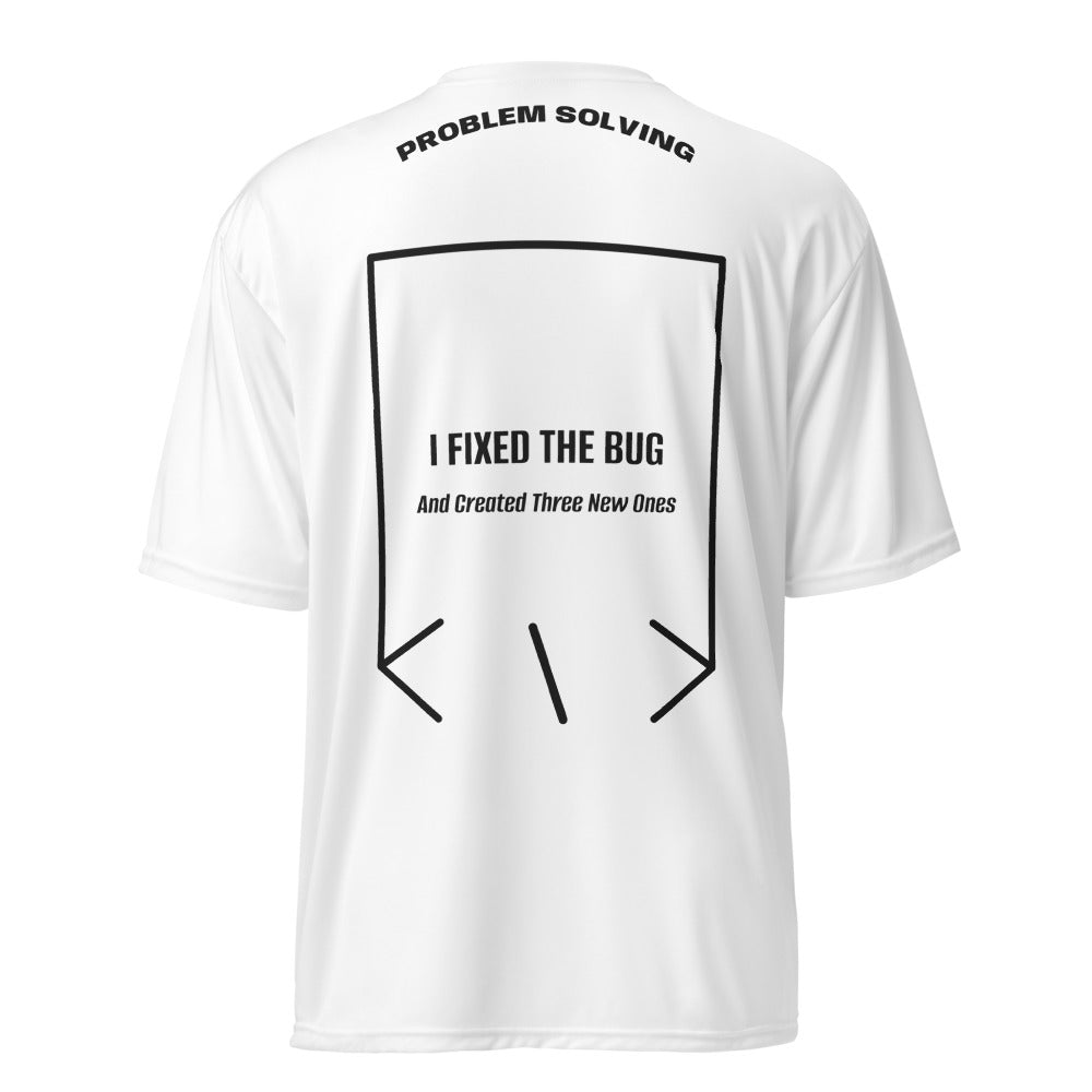 I Fixed The Bug — White Black back mockup