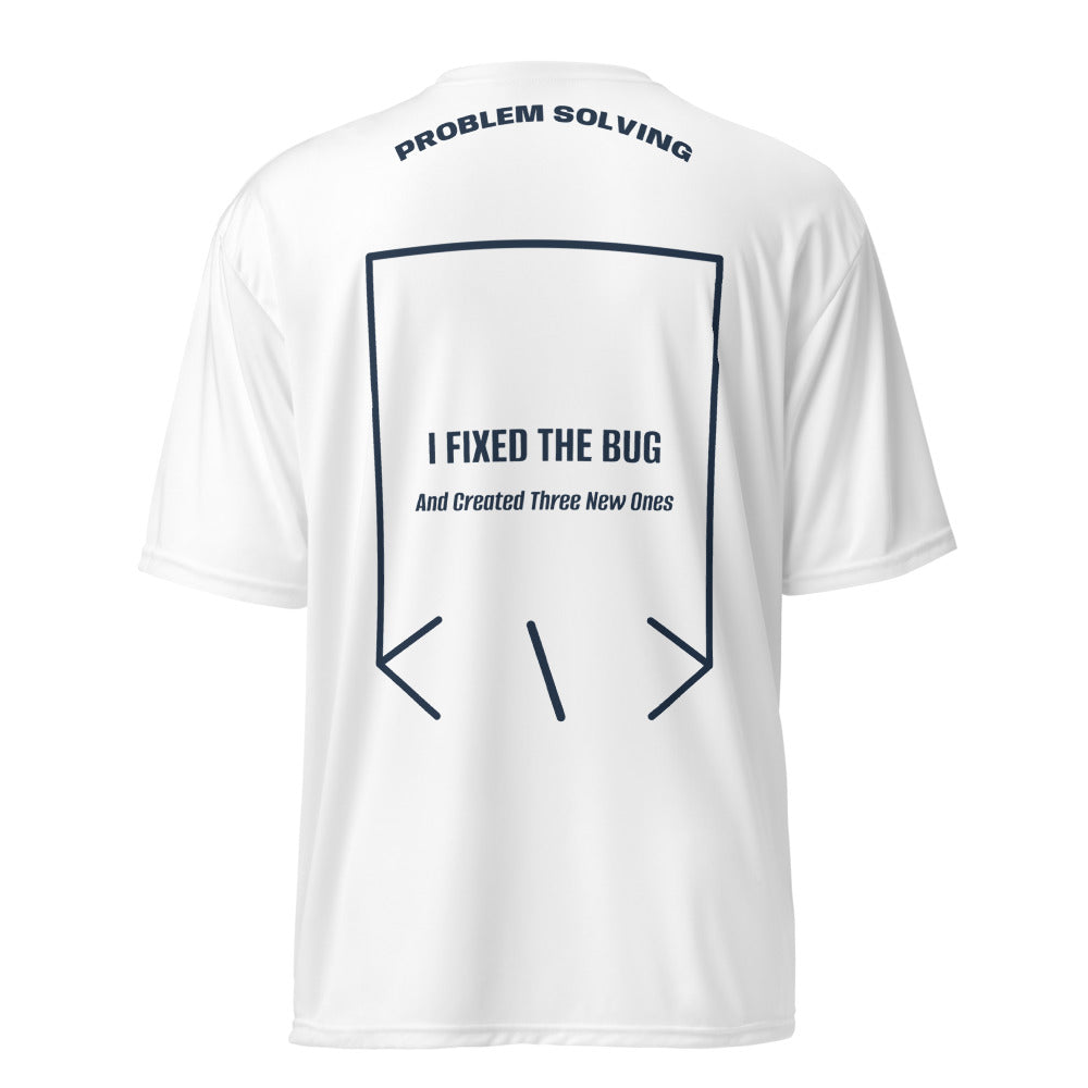 I Fixed The Bug — White Navy back mockup