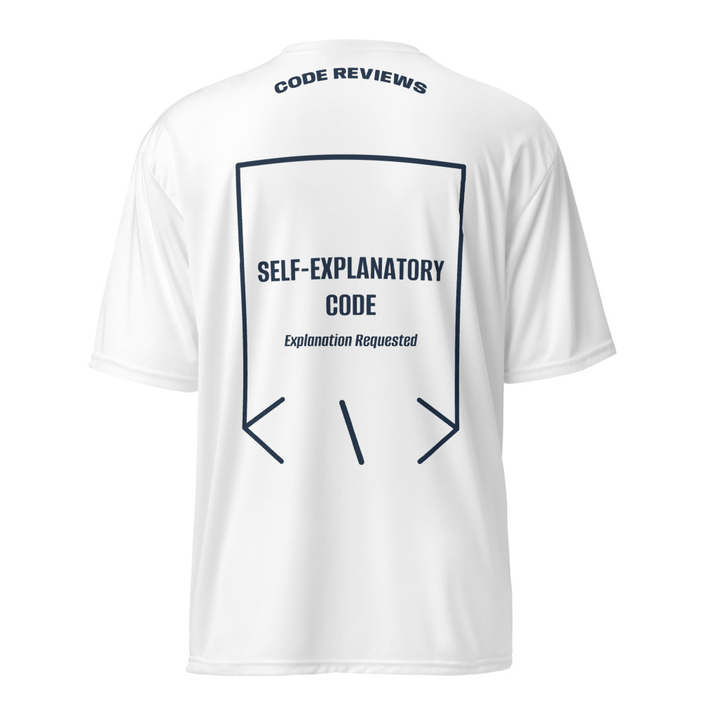 Self-Explanatory Code — White Navy back mockup
