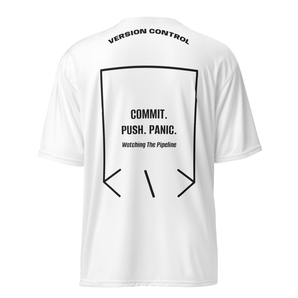 Commit. Push. Panic. — White Black back mockup