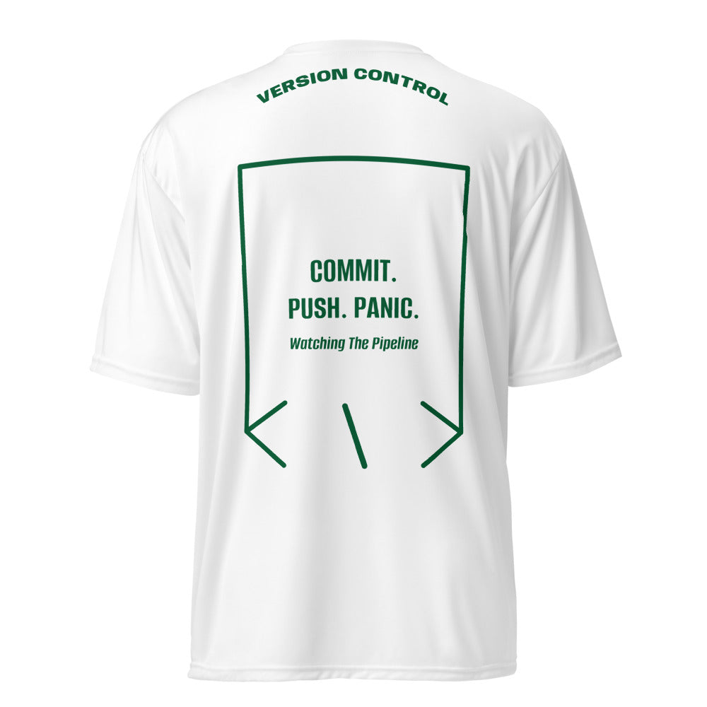 Commit. Push. Panic. — White Forest Green back mockup