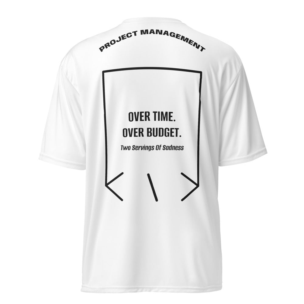 Over Time. Over Budget. — White Black back mockup