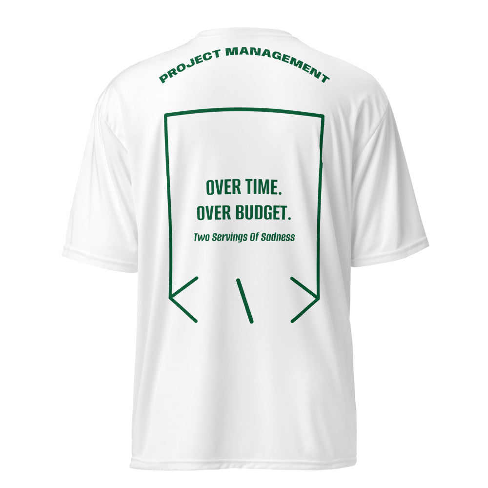 Over Time. Over Budget. — White Forest Green back mockup
