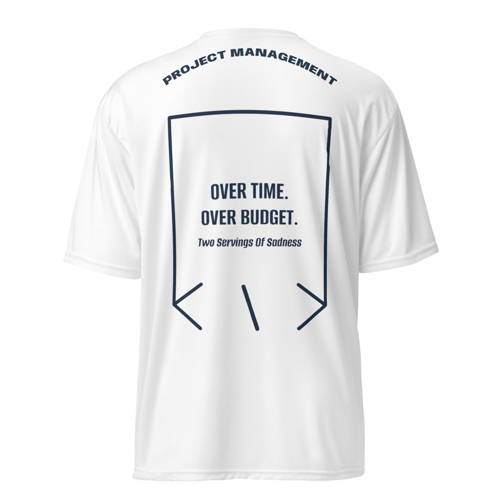 Over Time. Over Budget. — White Navy back mockup