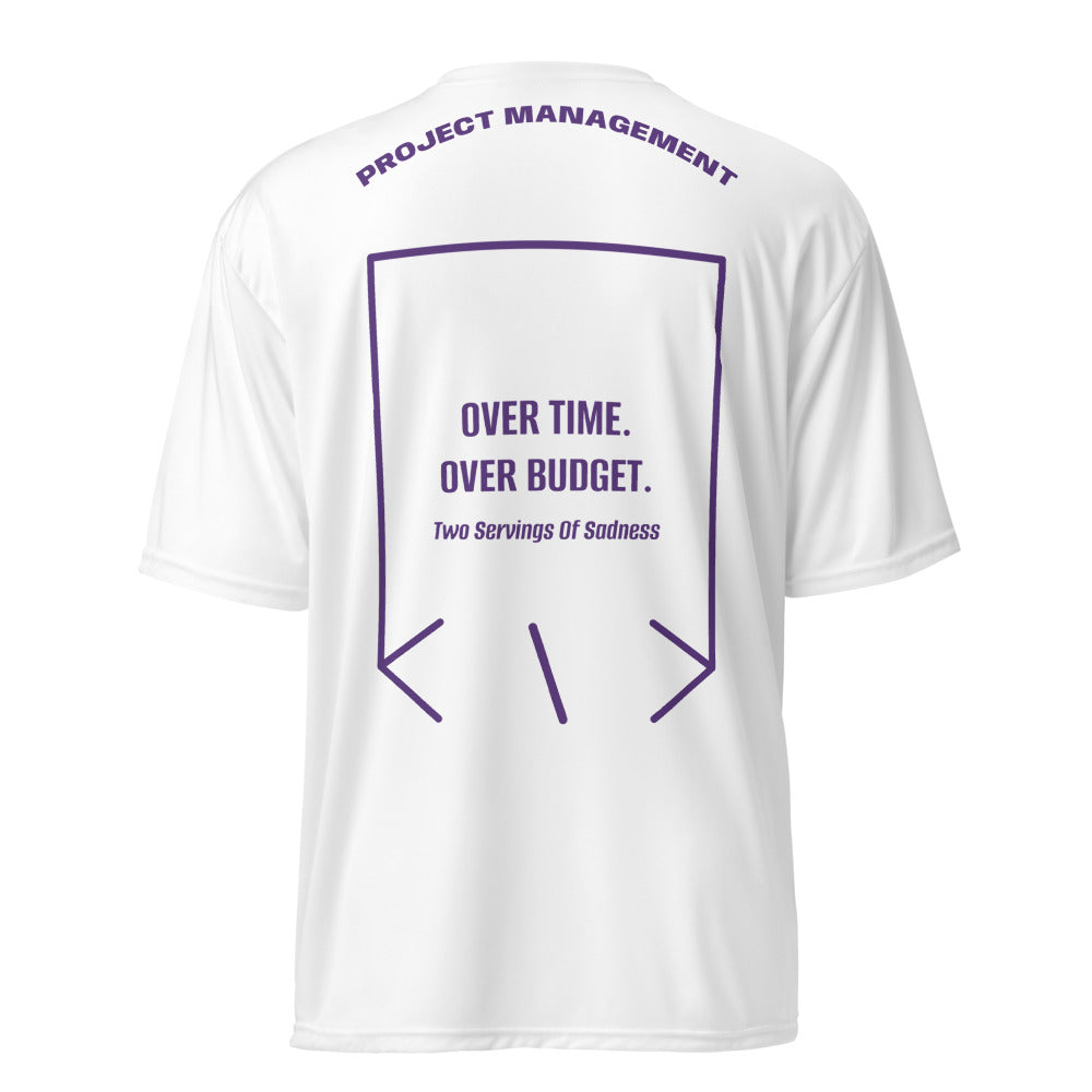 Over Time. Over Budget. — White Purple back mockup