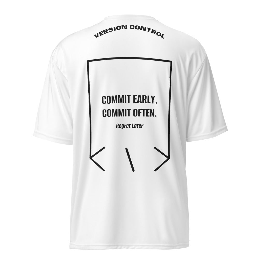Commit Early. Commit Often. — White Black back mockup