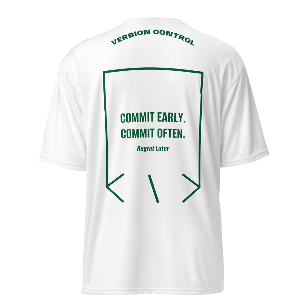 Commit Early. Commit Often. — White Forest Green back mockup