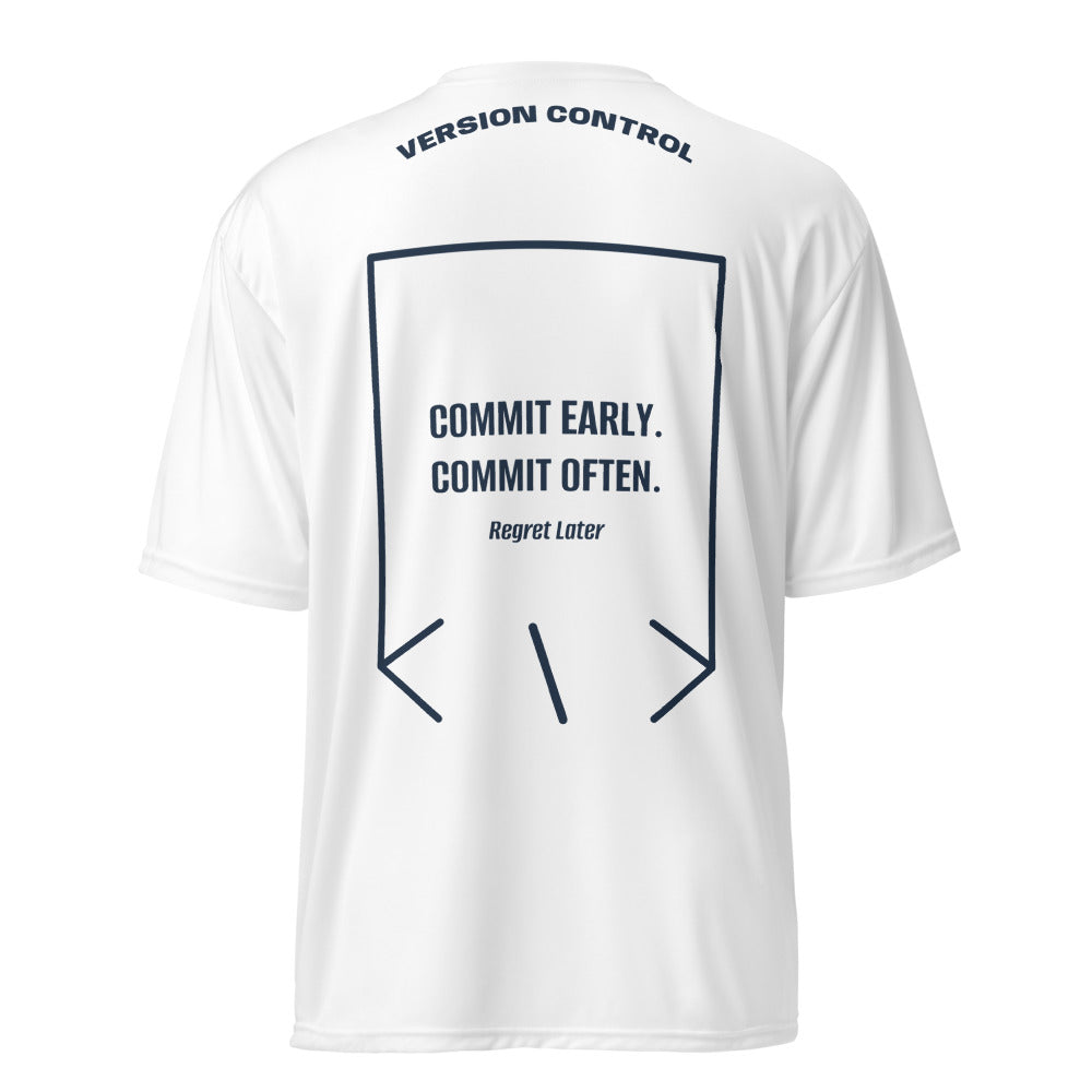 Commit Early. Commit Often. — White Navy back mockup