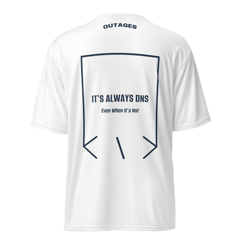 It's Always DNS — White Navy back mockup