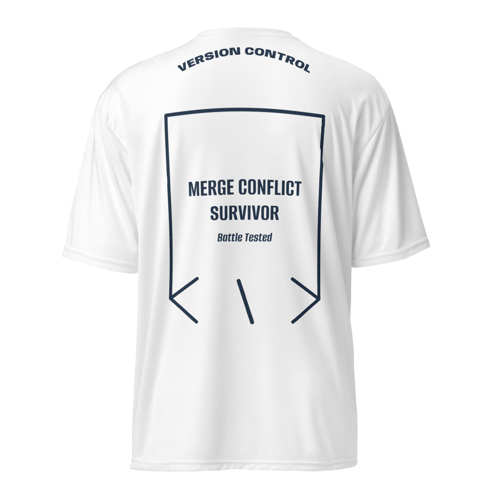 Merge Conflict Survivor — White Navy back mockup