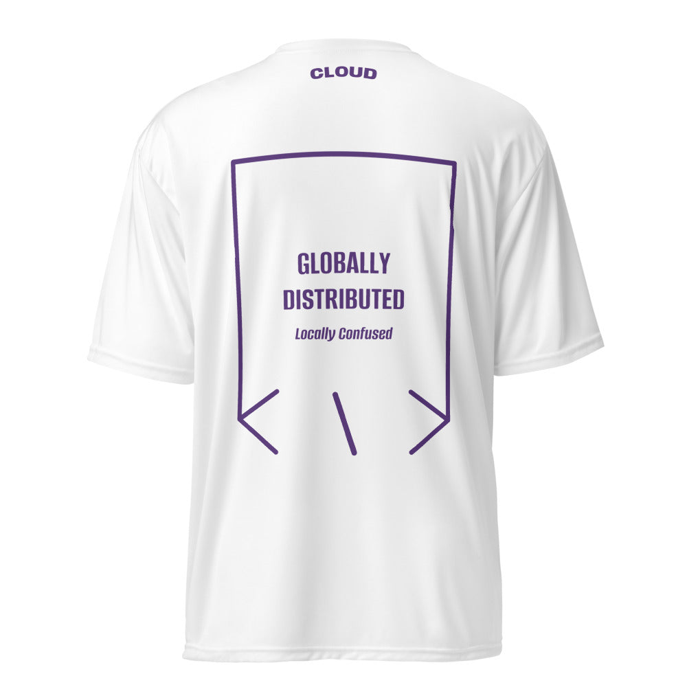 Globally Distributed — White Purple back mockup