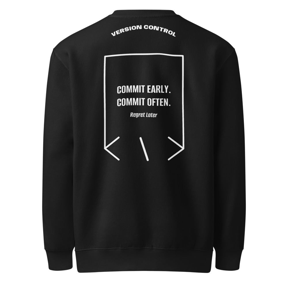 Commit Early. Commit Often. — Black White back mockup