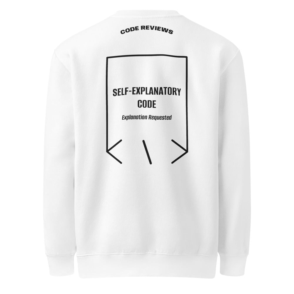 Self-Explanatory Code — White Black back mockup