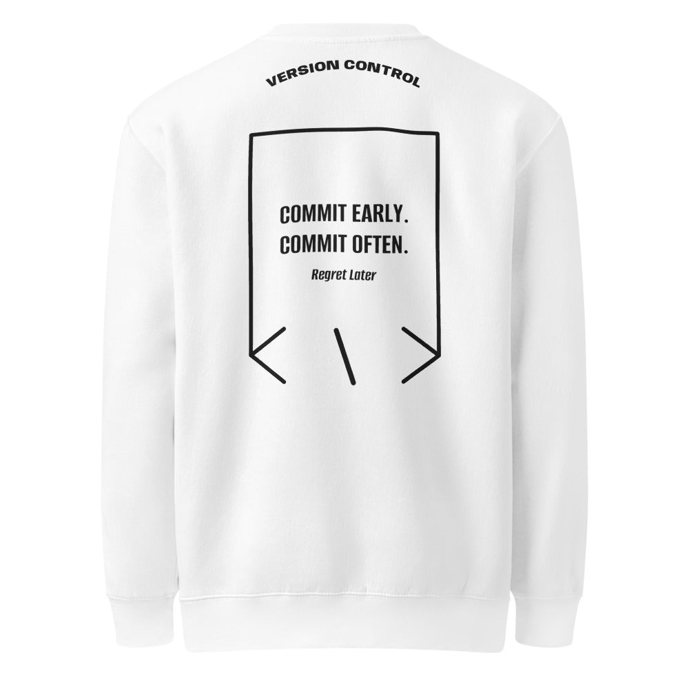 Commit Early. Commit Often. — White Black back mockup