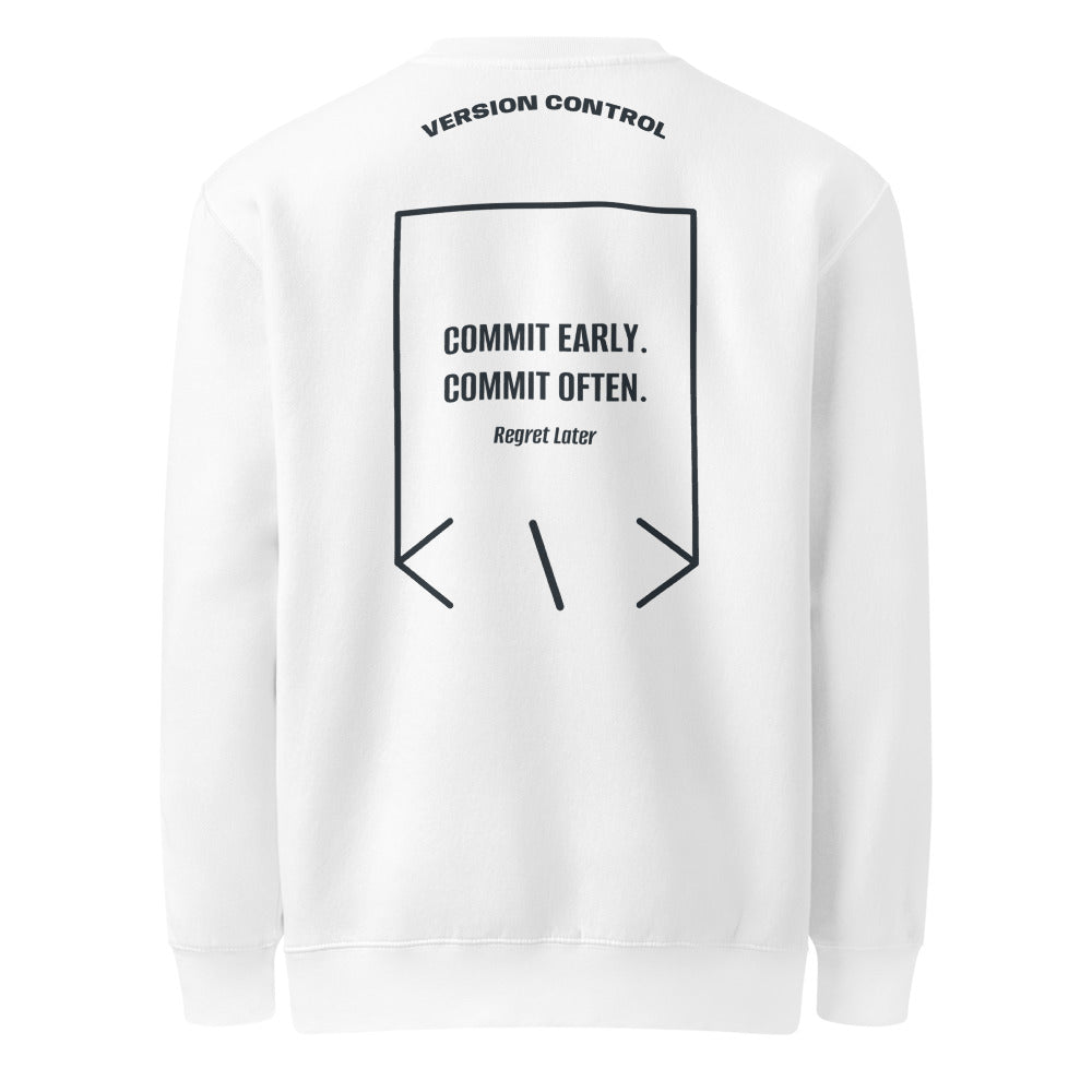 Commit Early. Commit Often. — White Navy back mockup