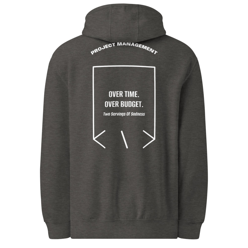 Over Time. Over Budget. — Charcoal Heather White back mockup