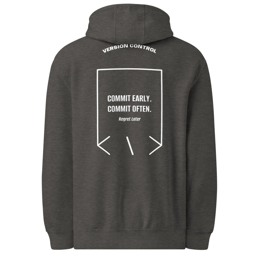 Commit Early. Commit Often. — Charcoal Heather White back mockup