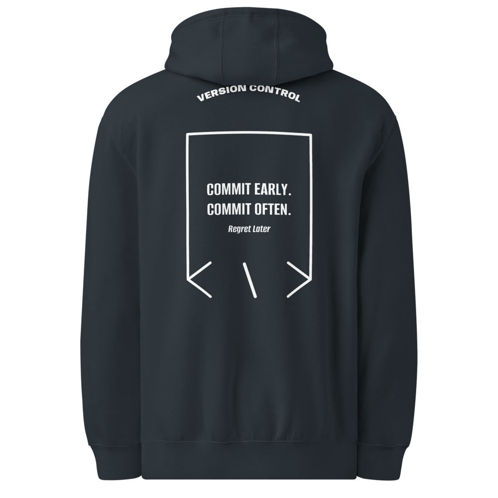 Commit Early. Commit Often. — Navy White back mockup