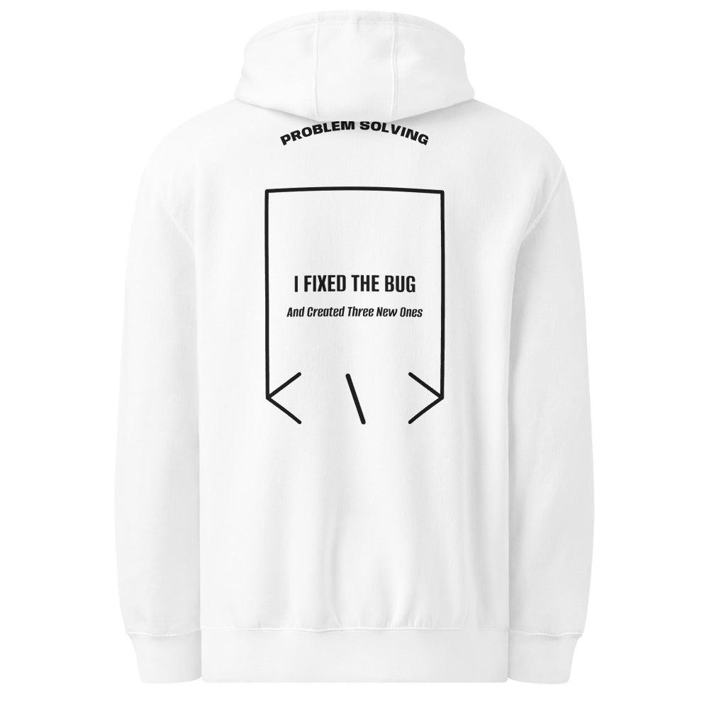 I Fixed The Bug — White Black back mockup