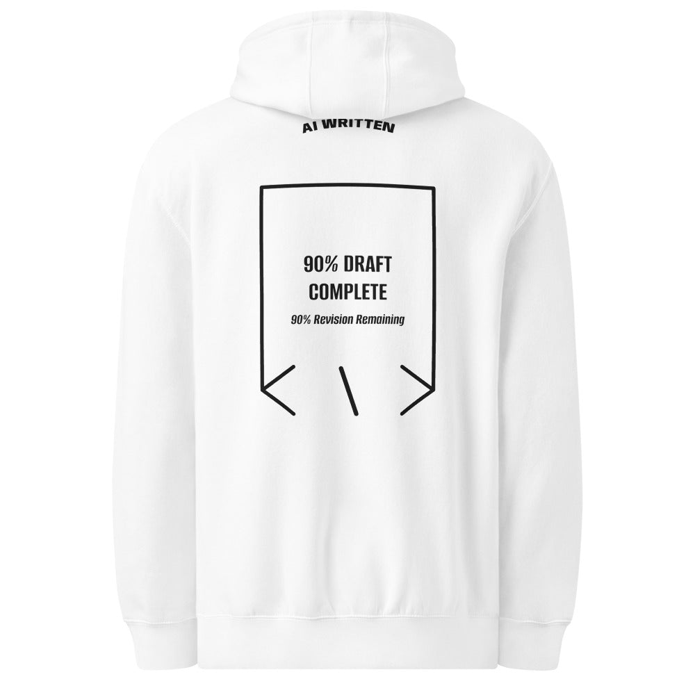 90% Draft Complete — White Black back mockup