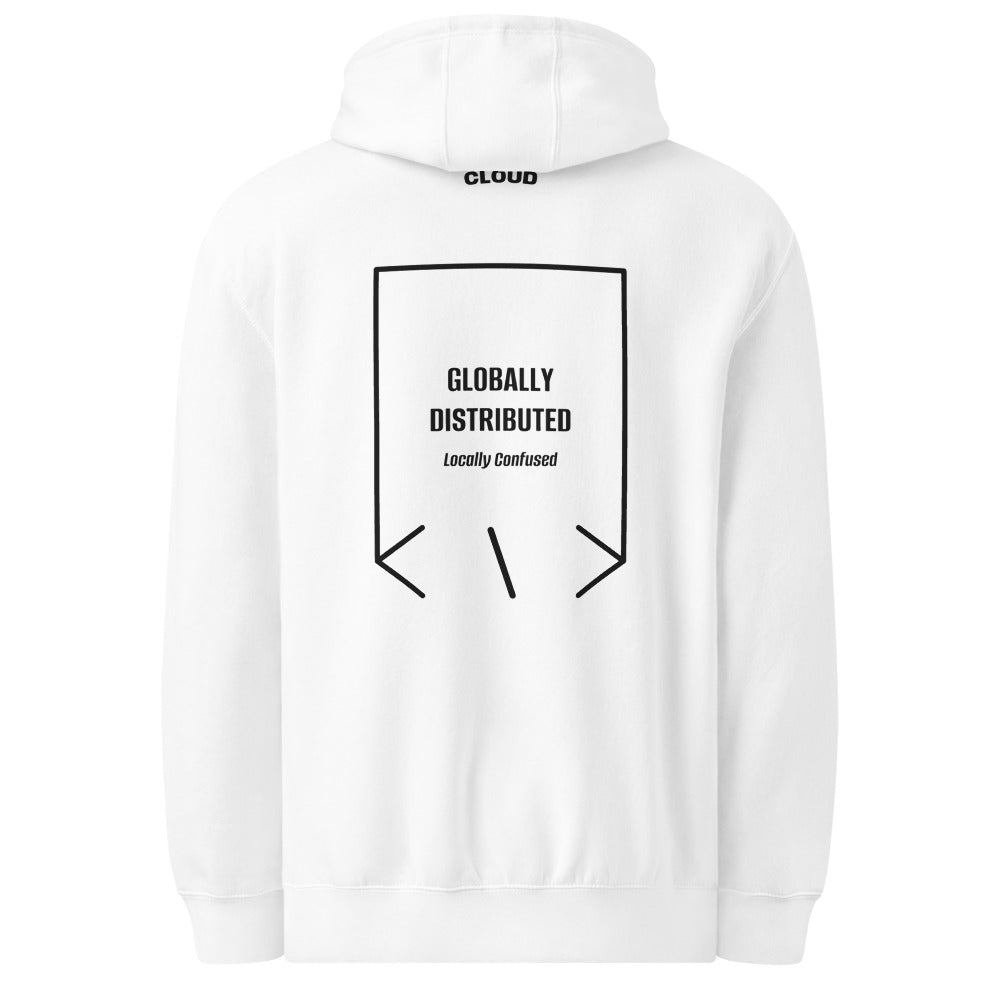 Globally Distributed — White Black back mockup