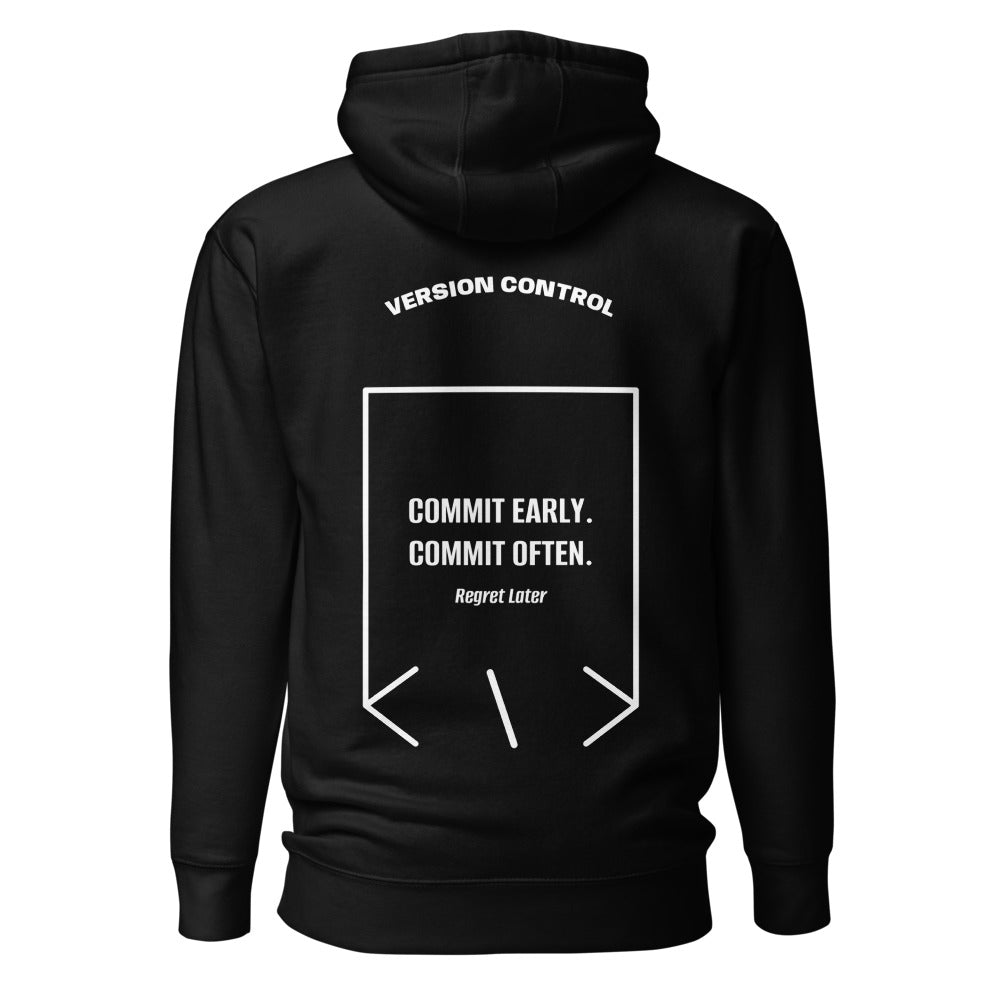 Commit Early. Commit Often. — Black White back mockup