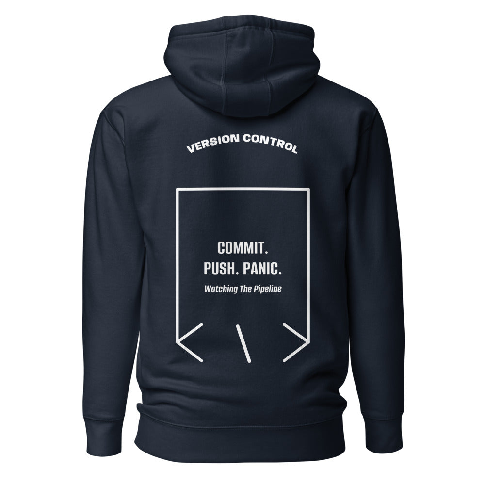 Commit. Push. Panic. — Navy Blazer White back mockup