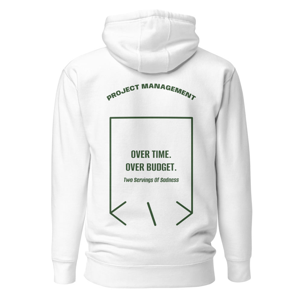 Over Time. Over Budget. — White Forest Green back mockup