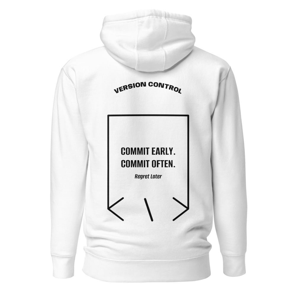 Commit Early. Commit Often. — White Black back mockup