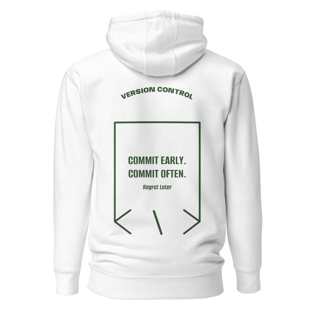 Commit Early. Commit Often. — White Forest Green back mockup